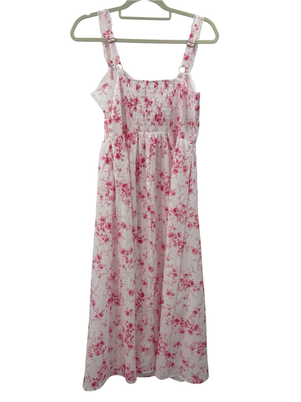 Floral Pink Midi Sundress with Tie Front - - Picture 10 of 16